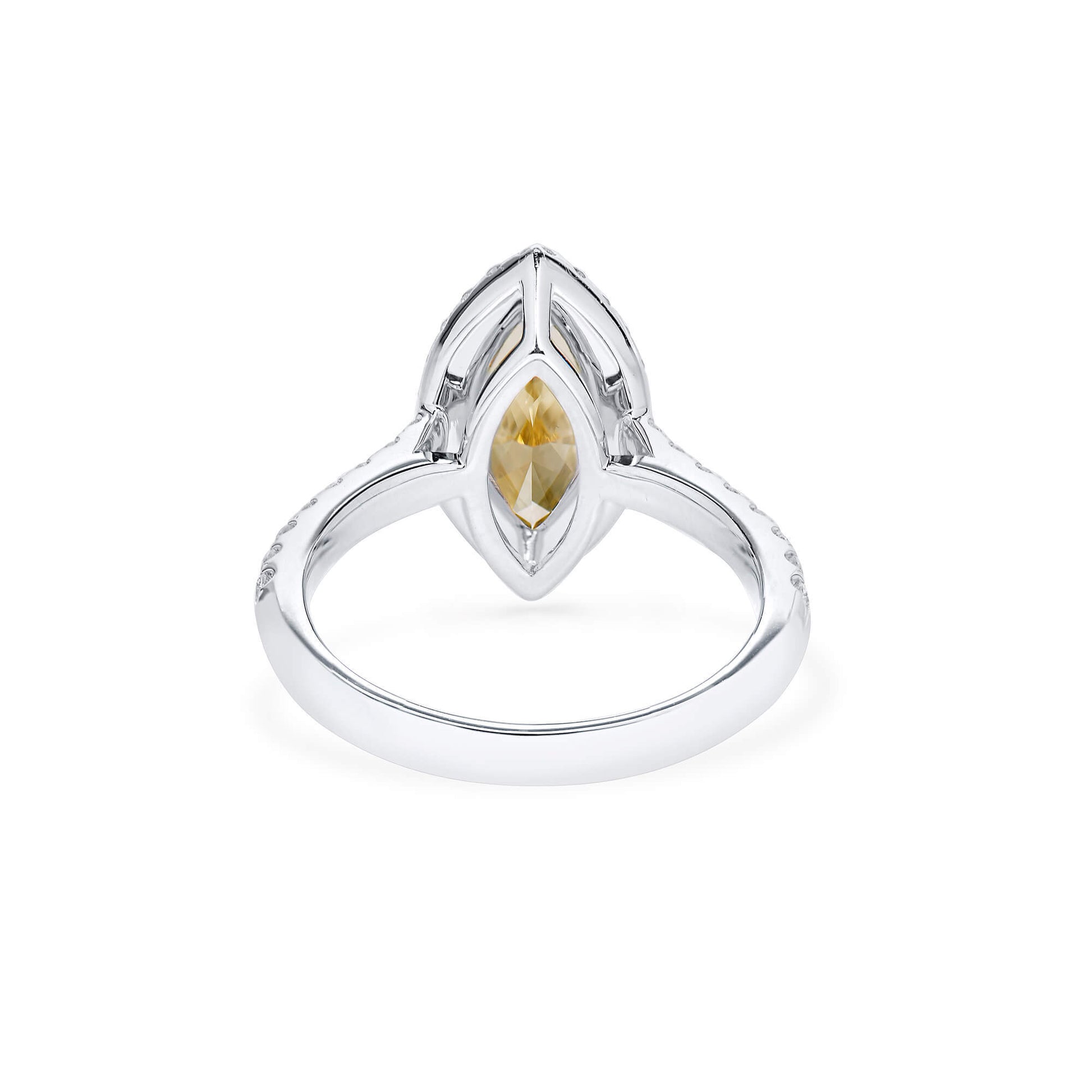 Natural Fancy Brownish Yellow Diamond Halo Ring, 18K White Gold, Marquise Shape, 2.49 Ct. TW