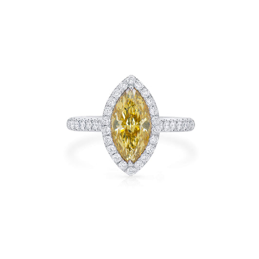Natural Fancy Brownish Yellow Diamond Halo Ring, 18K White Gold, Marquise Shape, 2.49 Ct. TW