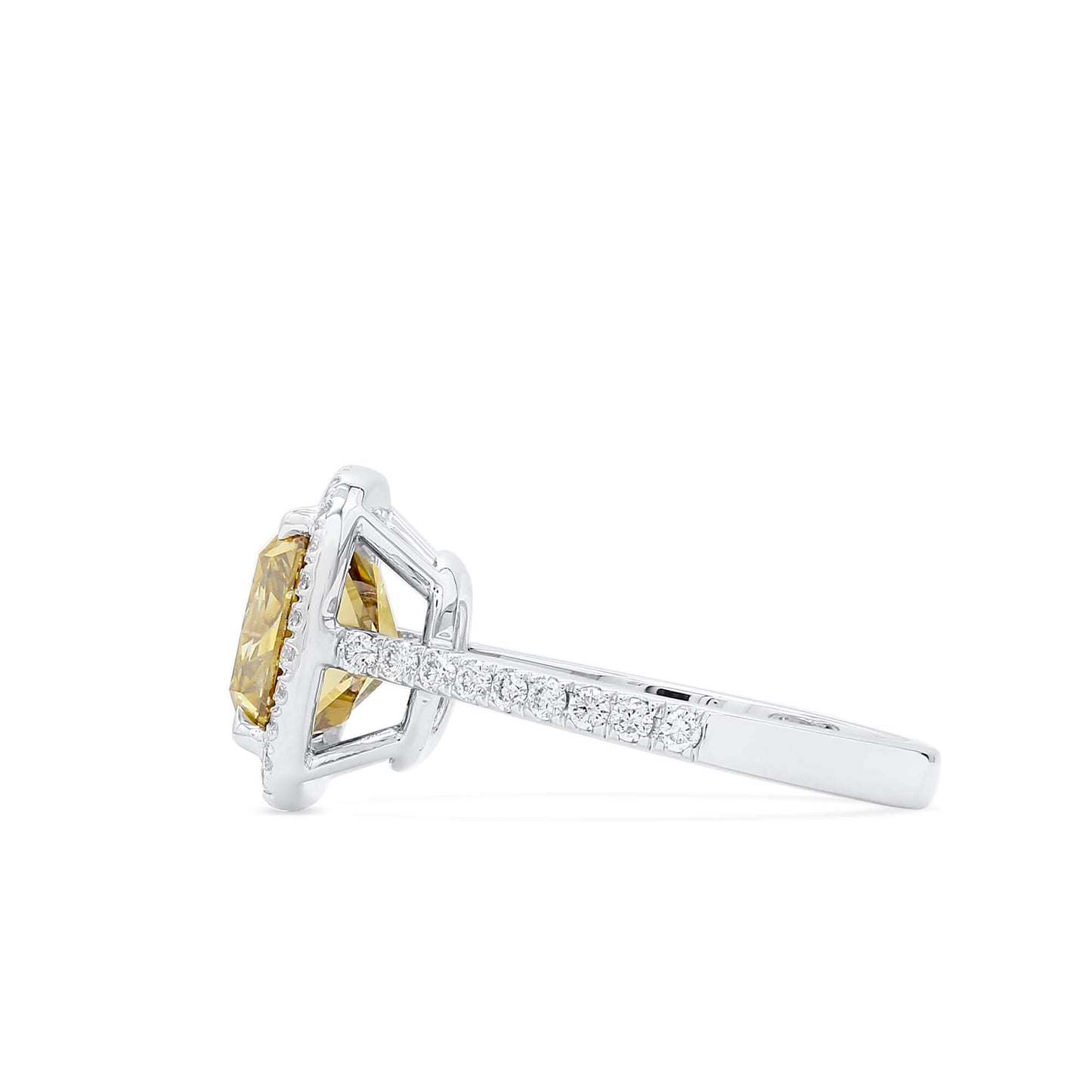 Natural Fancy Dark Brown-Greenish Yellow Diamond Halo Ring, 18K White Gold, Radiant Shape, 4.50 Ct. TW