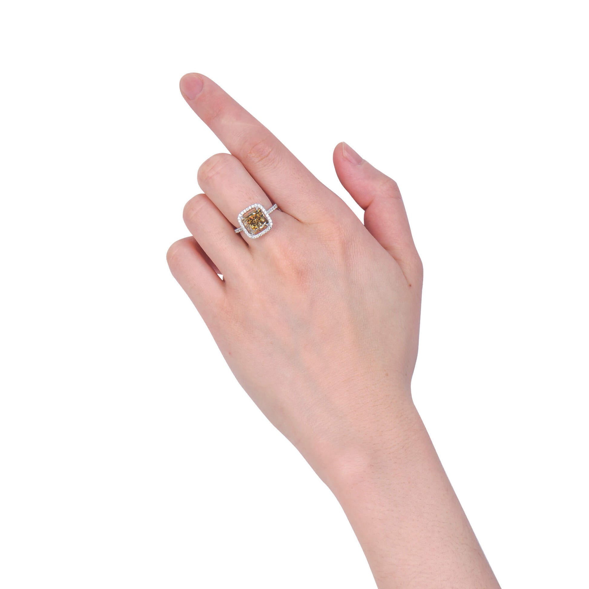 Natural Fancy Dark Brown-Greenish Yellow Diamond Halo Ring, 18K White Gold, Radiant Shape, 4.50 Ct. TW