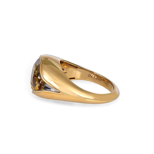 Natural 7.23 Ct. TW Fancy Deep Brownish Orangy Yellow Oval-Cut Diamond Ring, 18K White & Yellow Gold