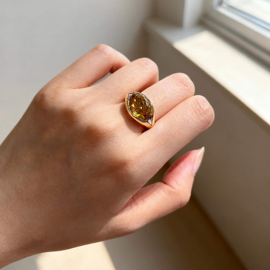 Natural 7.23 Ct. TW Fancy Deep Brownish Orangy Yellow Oval-Cut Diamond Ring, 18K White & Yellow Gold
