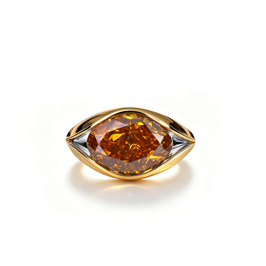 Natural 7.23 Ct. TW Fancy Deep Brownish Orangy Yellow Oval-Cut Diamond Ring, 18K White & Yellow Gold