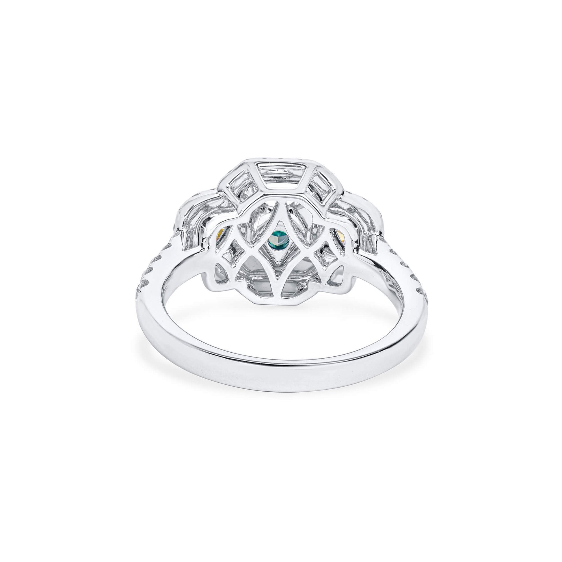 Natural Green and Yellow Diamond Ring, 18K White Gold, Radiant Shape, 2.98 Ct. TW