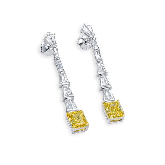 Fancy Intense Yellow Diamond Earrings, 8.06 Ct. TW, Emerald shape, GIA Certified
