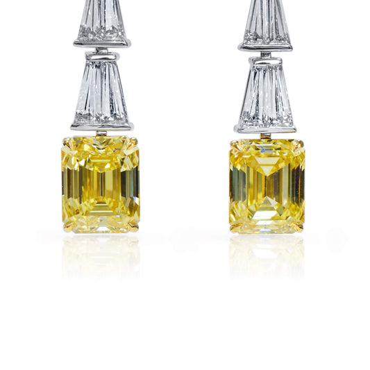 Fancy Intense Yellow Diamond Earrings, 8.06 Ct. TW, Emerald shape, GIA Certified