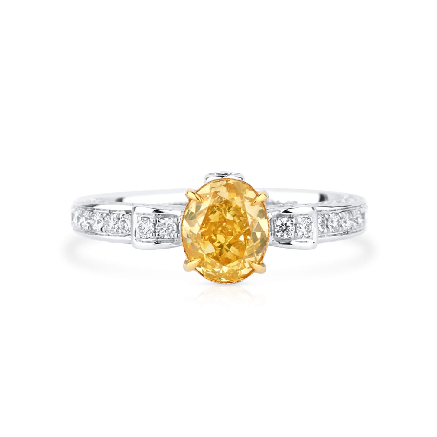 Fancy Intense Yellow Diamond Ring, 1.31 Ct. TW, Oval shape, GIA Certified