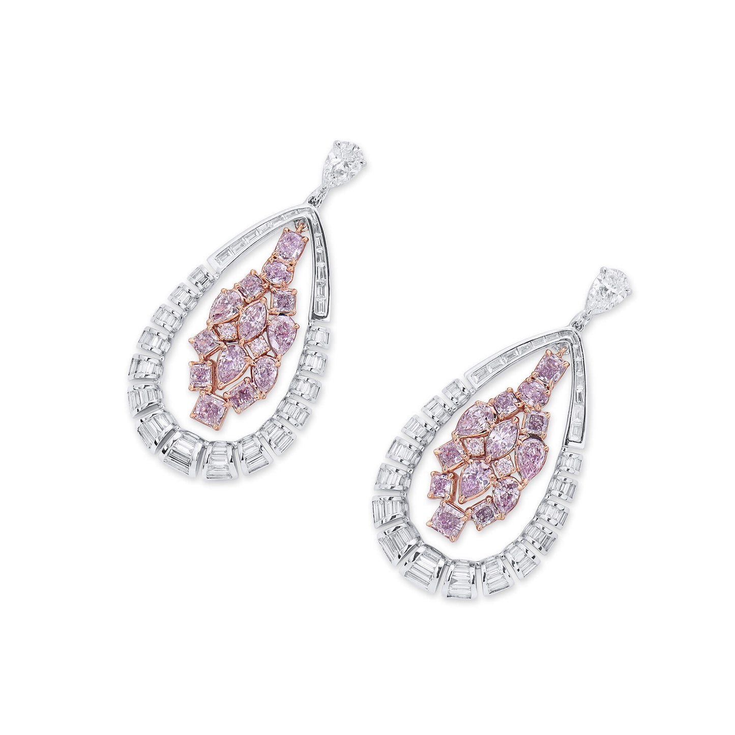 Natural Fancy Light Pink Diamond Drop Earrings, 18K White & Rose Gold, 5.49 Ct. TW