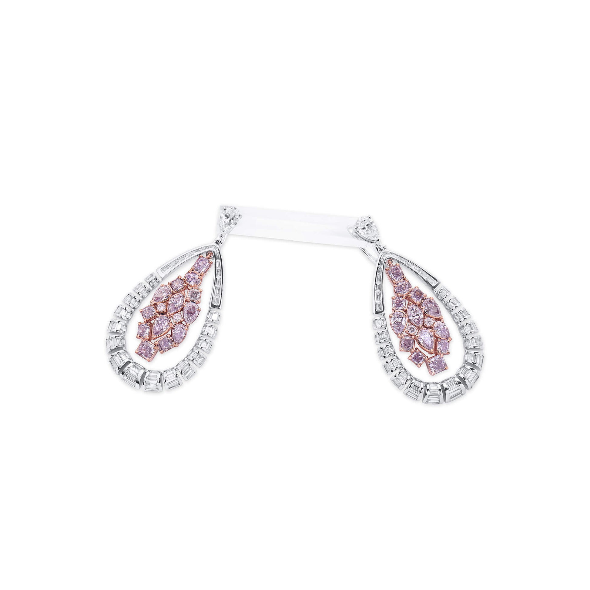 Natural Fancy Light Pink Diamond Drop Earrings, 18K White & Rose Gold, 5.49 Ct. TW