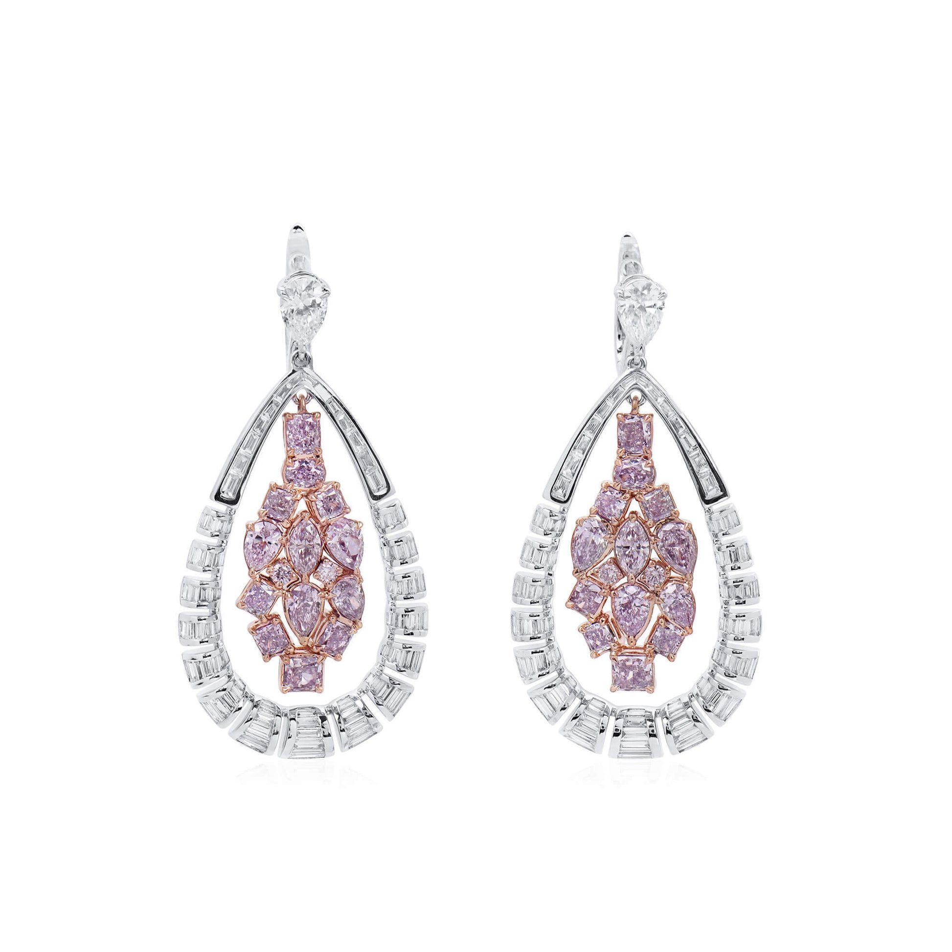 Natural Fancy Light Pink Diamond Drop Earrings, 18K White & Rose Gold, 5.49 Ct. TW