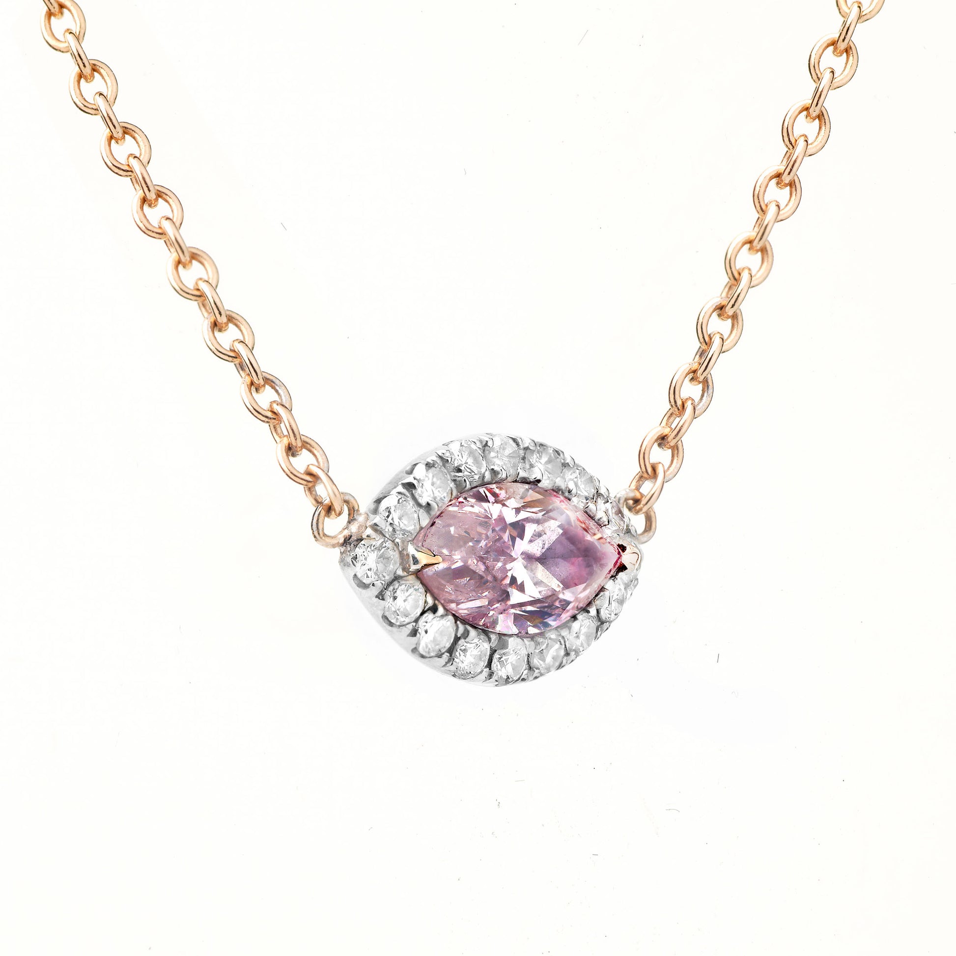 Natural Fancy Light Pink Diamond Necklace, 18K White & Rose Gold, Marquise Shape, 0.50 Ct. TW