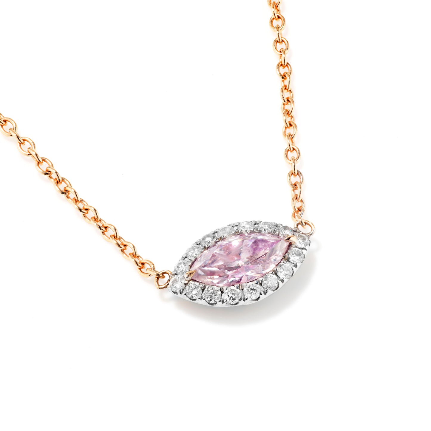 Natural Fancy Light Pink Diamond Necklace, 18K White & Rose Gold, Marquise Shape, 0.50 Ct. TW