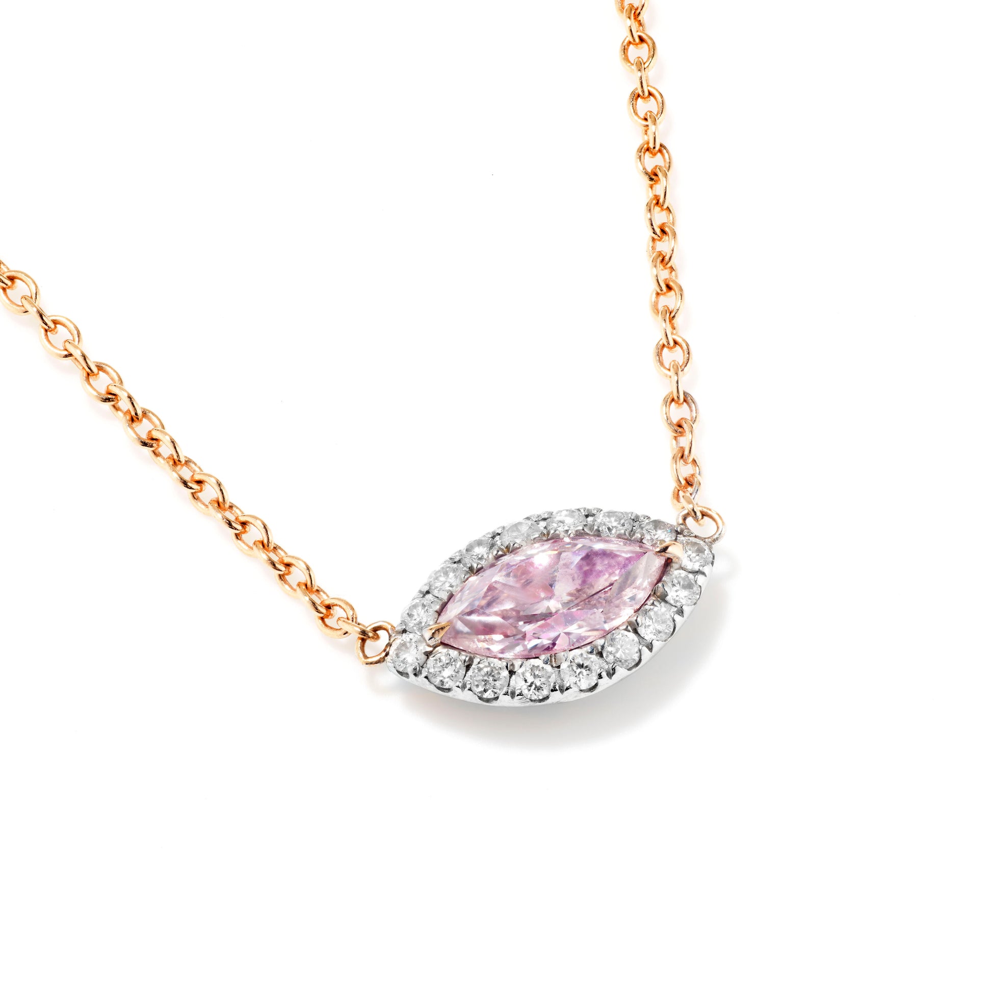 Natural Fancy Light Pink Diamond Necklace, 18K White & Rose Gold, Marquise Shape, 0.50 Ct. TW