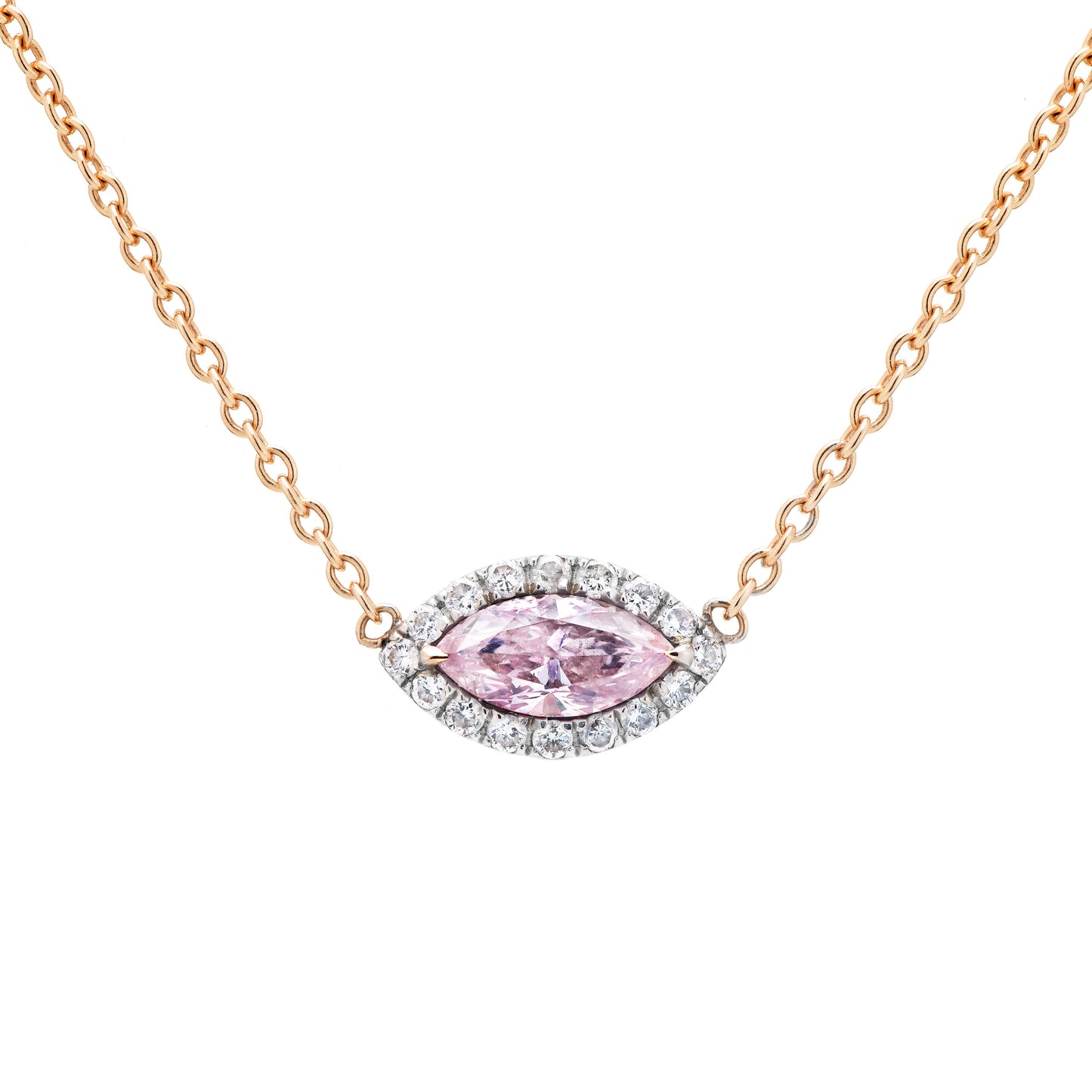 Natural Fancy Light Pink Diamond Necklace, 18K White & Rose Gold, Marquise Shape, 0.50 Ct. TW
