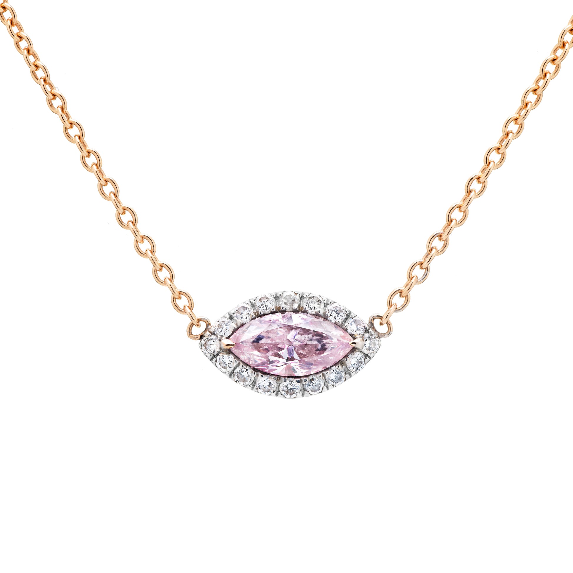 Natural Fancy Light Pink Diamond Necklace, 18K White & Rose Gold, Marquise Shape, 0.50 Ct. TW