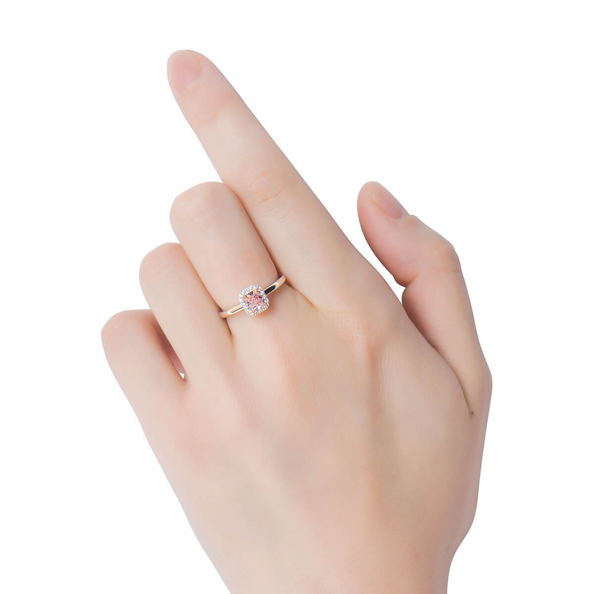 Natural Fancy Light Pink Diamond Halo Ring, 18K White Gold, Radiant Shape, 0.75 Ct. TW