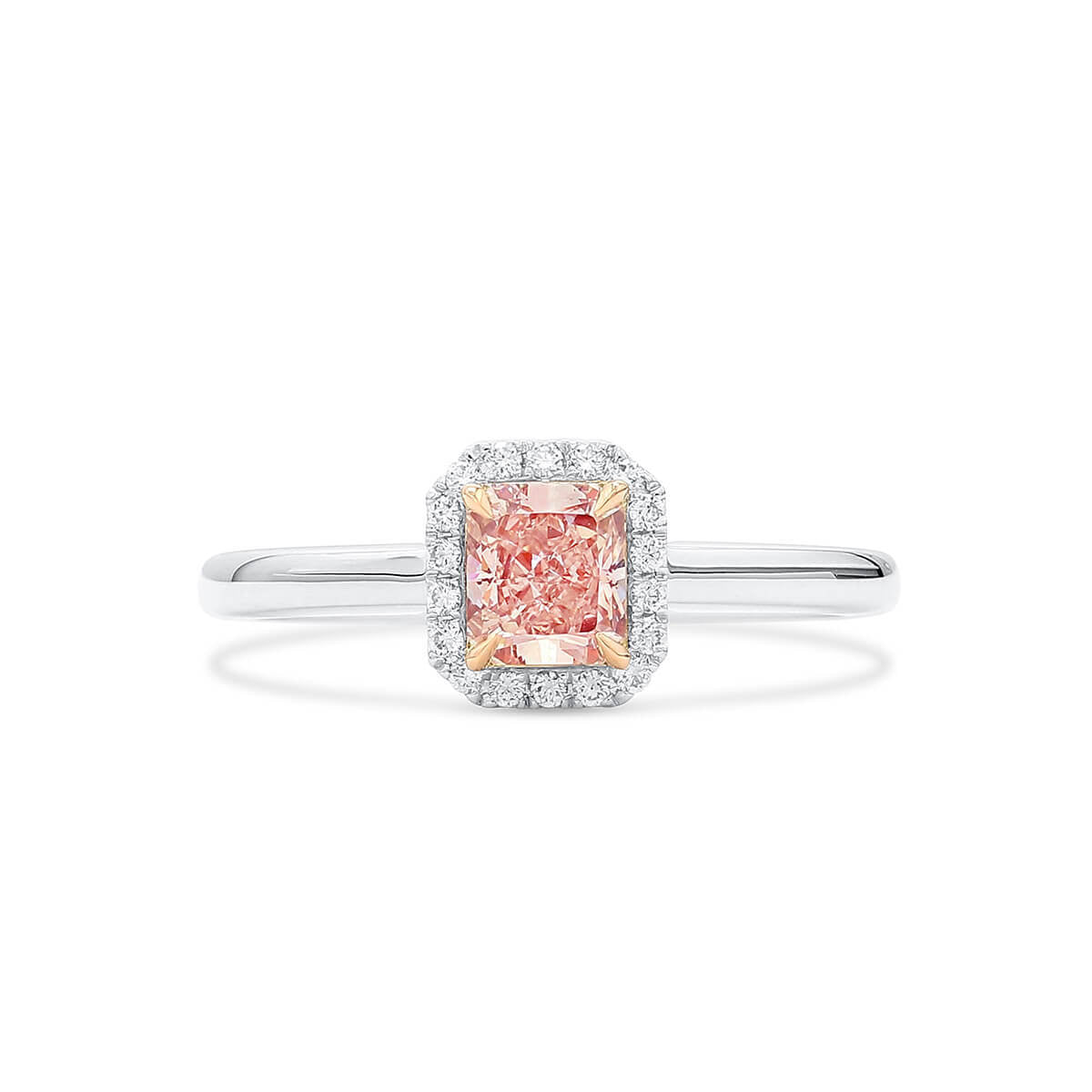 Natural Fancy Light Pink Diamond Halo Ring, 18K White Gold, Radiant Shape, 0.75 Ct. TW