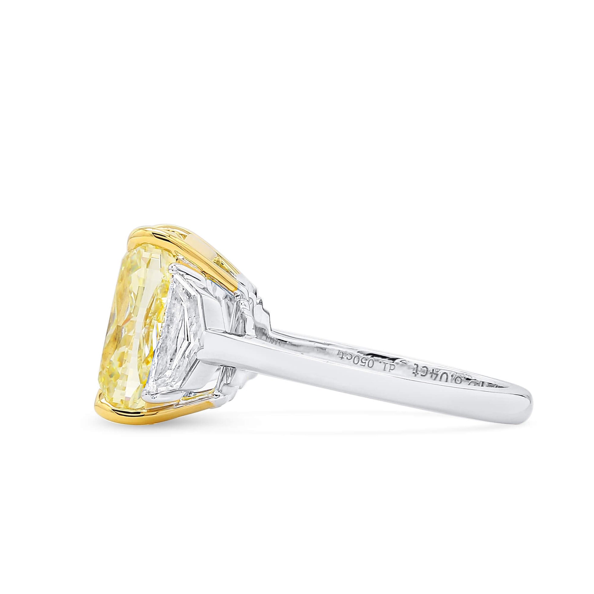 Natural Fancy Light Yellow Diamond Three Stone Ring, 18K White & Yellow Gold, Cushion Shape, 9.09 Ct. TW