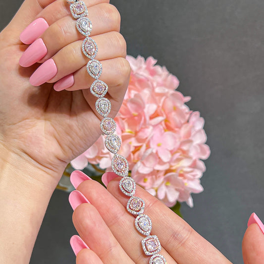 中彩粉 钻石手链，总重6.21克拉，混合形状，EG_Lab认证