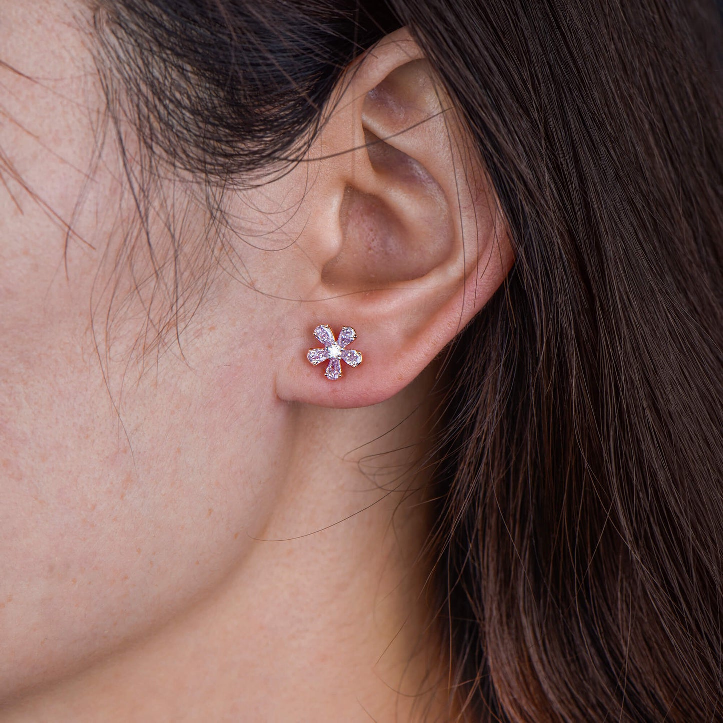 天然华丽粉色钻石簇耳环，18K玫瑰金，梨形，0.97克拉总重