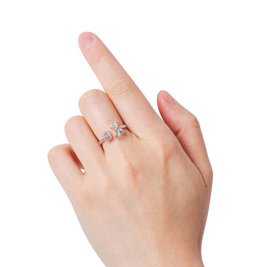 中彩 紫粉钻石戒指，总重0.45克拉，雷迪恩形，GIA认证