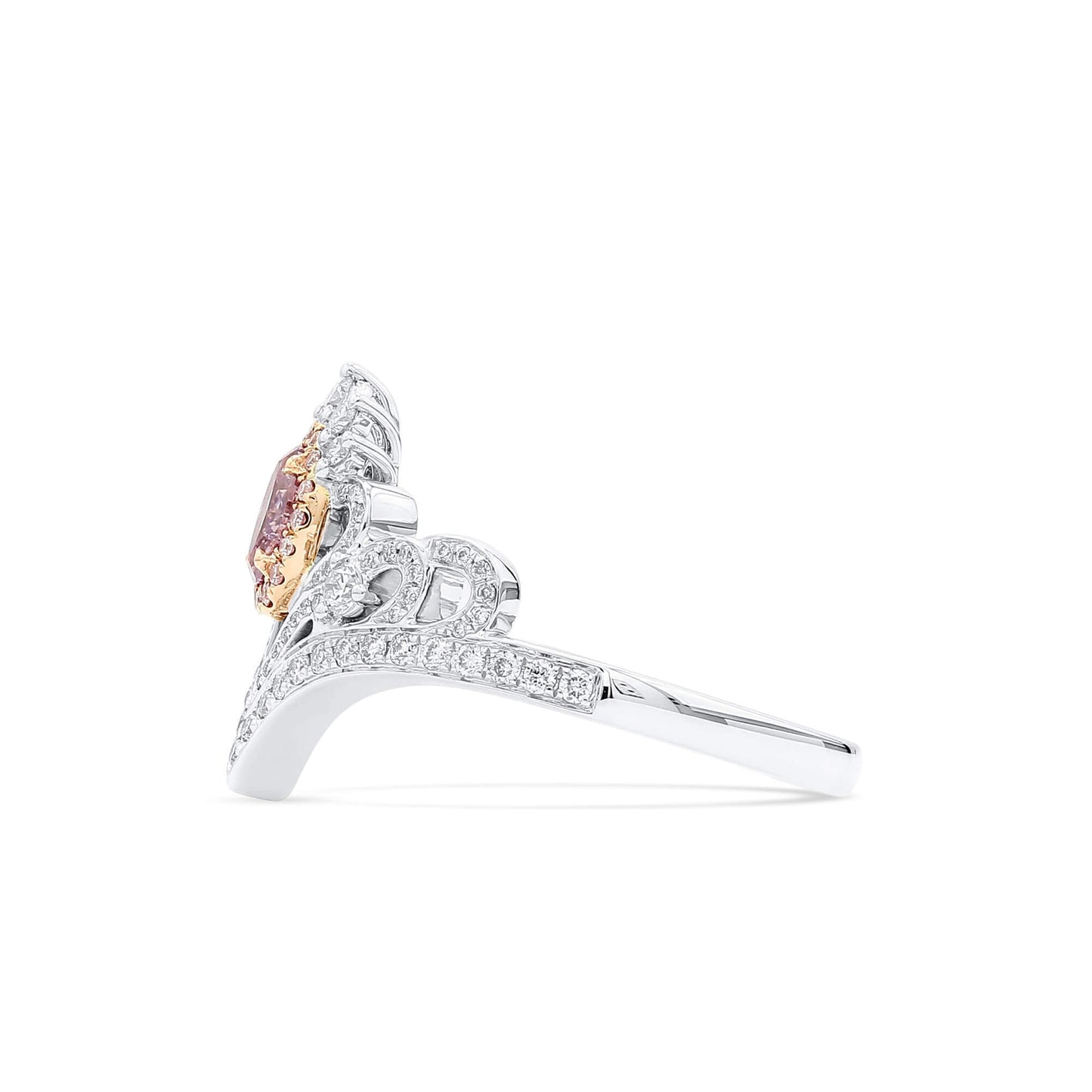 Natural Fancy Purple Pink Diamond Halo Ring, 18K White & Rose Gold, Oval Shape, 0.68 Ct. TW