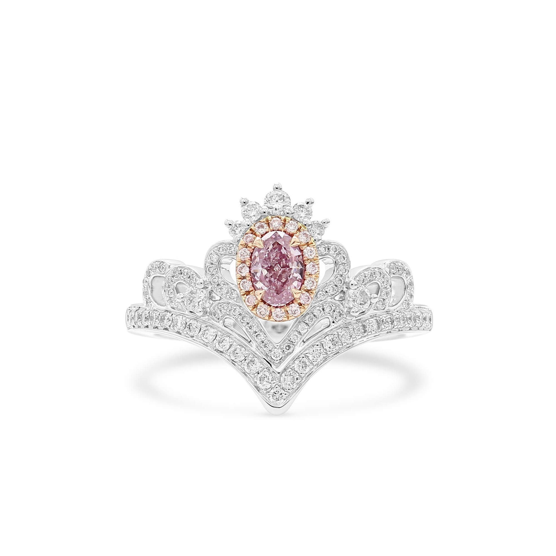 Natural Fancy Purple Pink Diamond Halo Ring, 18K White & Rose Gold, Oval Shape, 0.68 Ct. TW