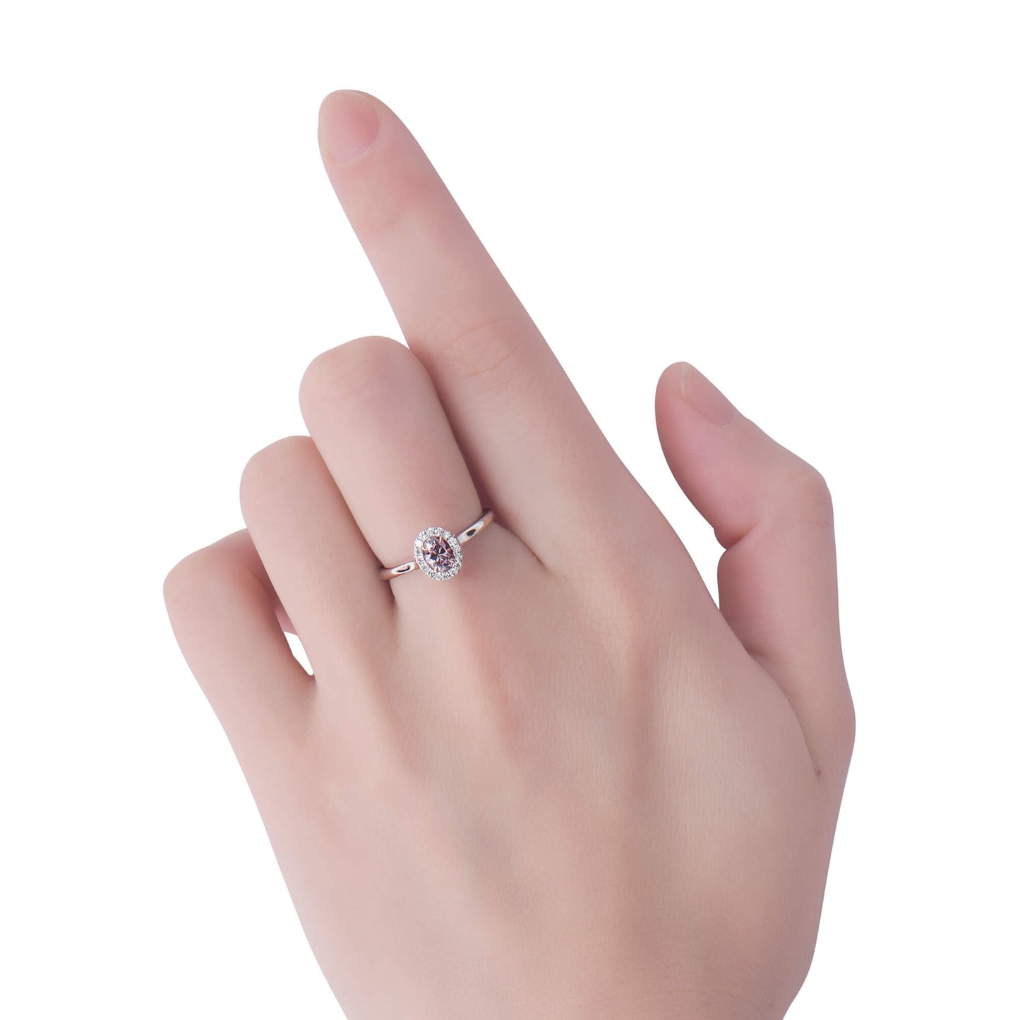 Natural Fancy Purplish Pink Diamond Halo Ring, 18K White & Rose Gold, Oval Shape, 0.49 Ct. TW