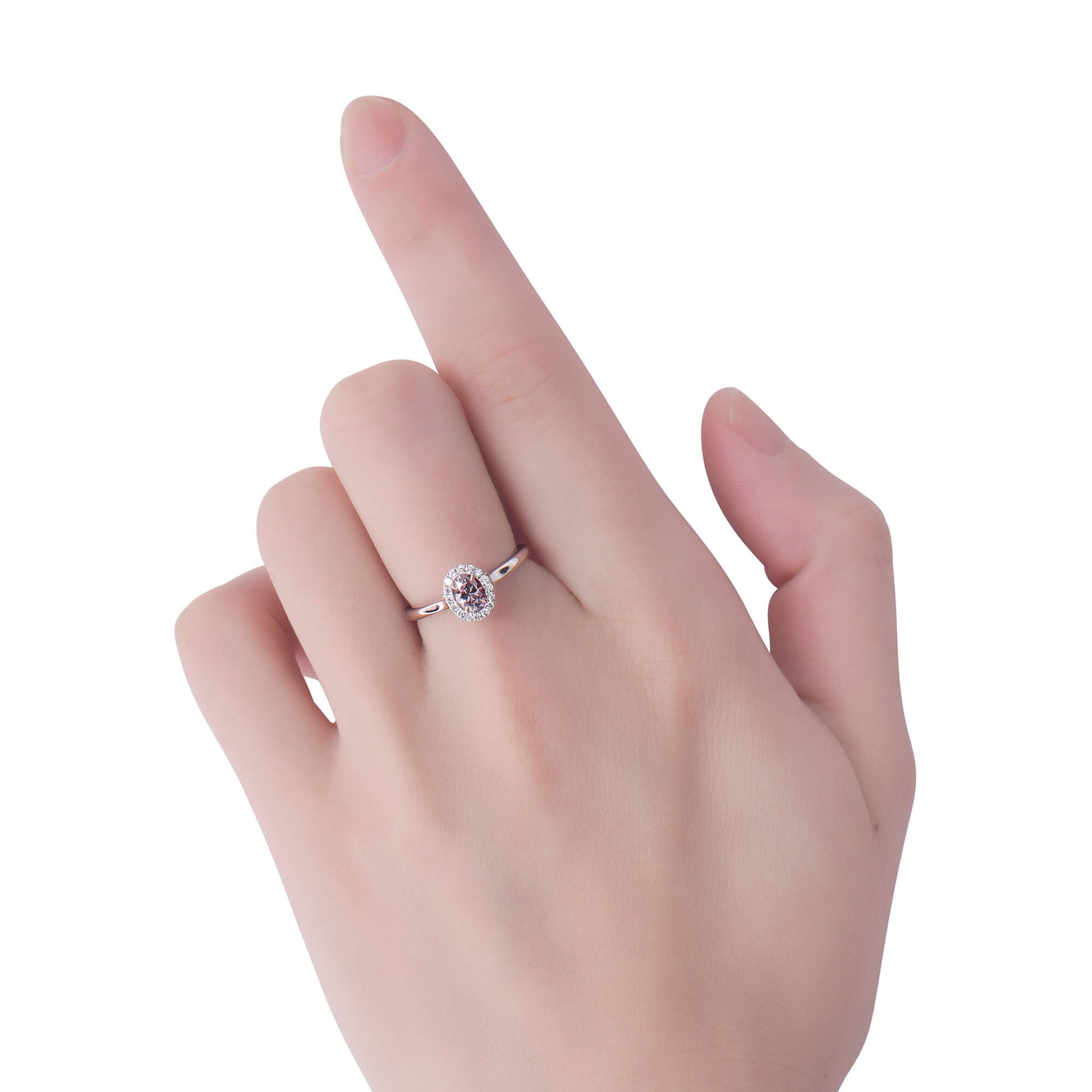 Natural Fancy Purplish Pink Diamond Halo Ring, 18K White & Rose Gold, Oval Shape, 0.49 Ct. TW