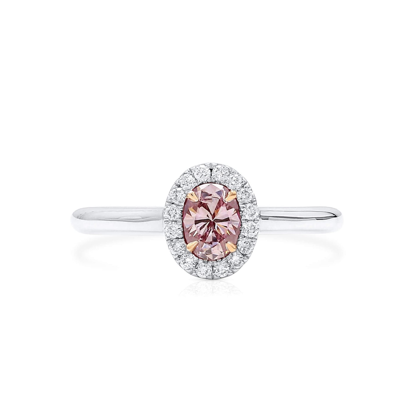 Natural Fancy Purplish Pink Diamond Halo Ring, 18K White & Rose Gold, Oval Shape, 0.49 Ct. TW