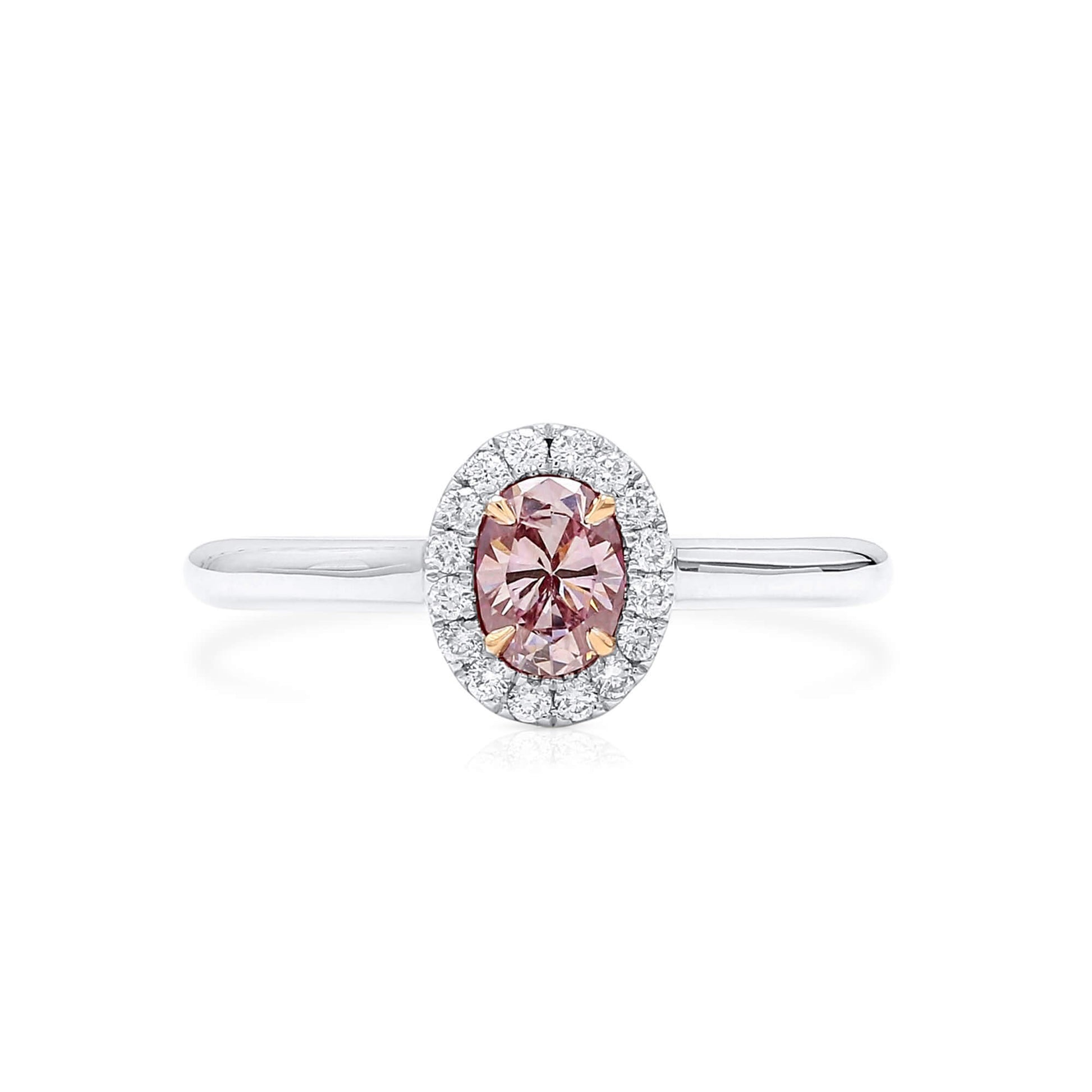 Natural Fancy Purplish Pink Diamond Halo Ring, 18K White & Rose Gold, Oval Shape, 0.49 Ct. TW