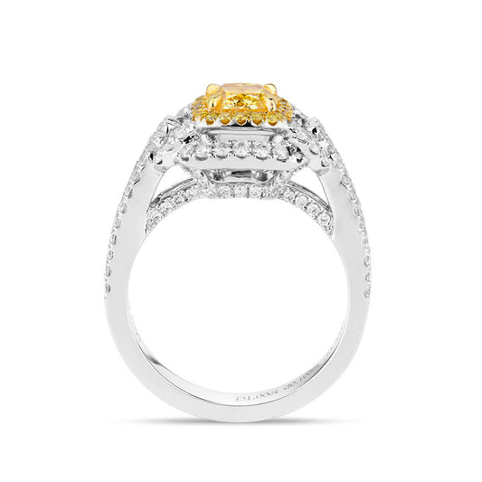 艳彩黄 钻石戒指，总重1.82克拉，枕形，GIA认证