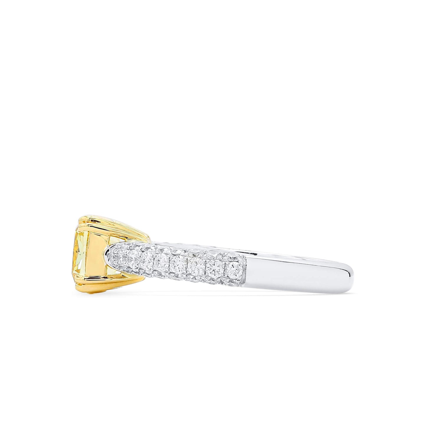 Natural Fancy Vivid Yellow Diamond Solitaire Ring, 18K White & Yellow Gold, Cushion Shape, 2.37 Ct. TW