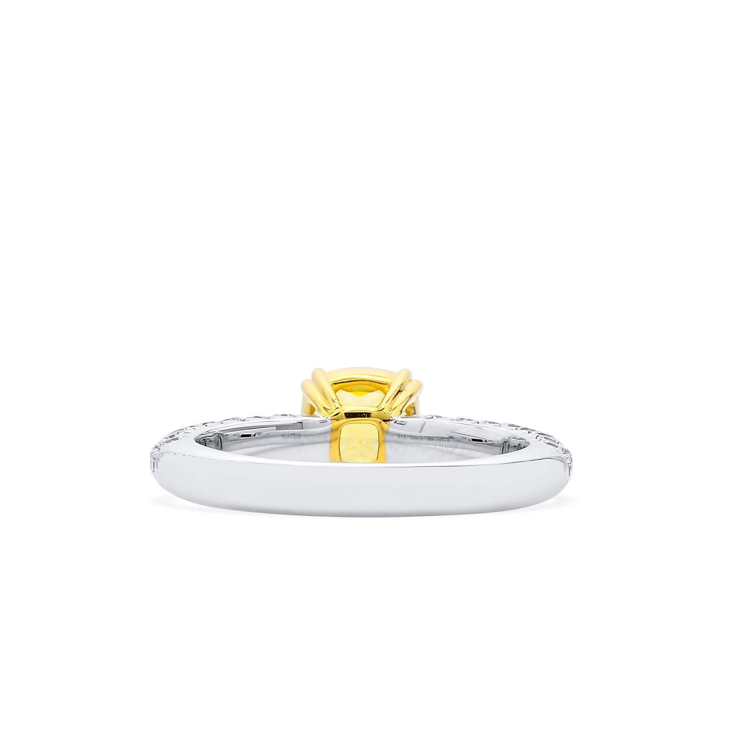 Natural Fancy Vivid Yellow Diamond Solitaire Ring, 18K White & Yellow Gold, Cushion Shape, 2.37 Ct. TW