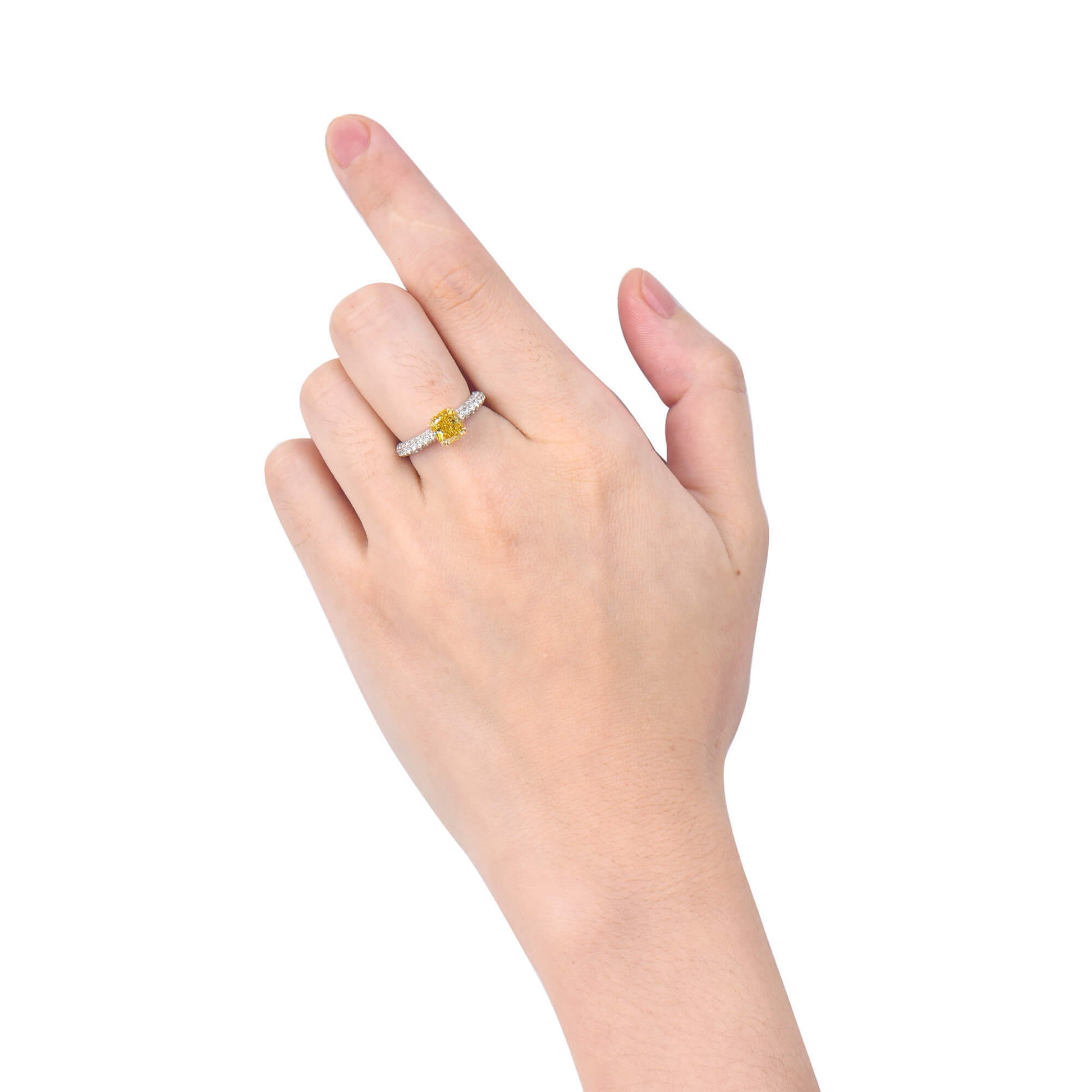 Natural Fancy Vivid Yellow Diamond Solitaire Ring, 18K White & Yellow Gold, Cushion Shape, 2.37 Ct. TW