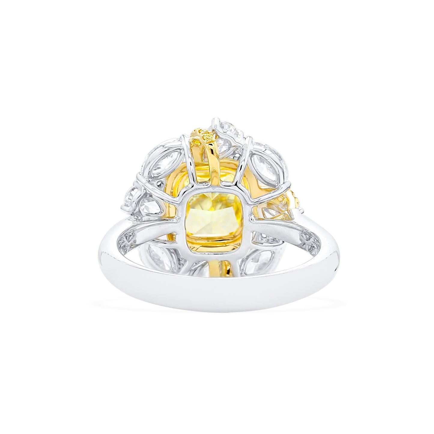 Natural Fancy Vivid Yellow Diamond Halo Ring, 18K White & Yellow Gold, Cushion Shape, 3.31 Ct. TW