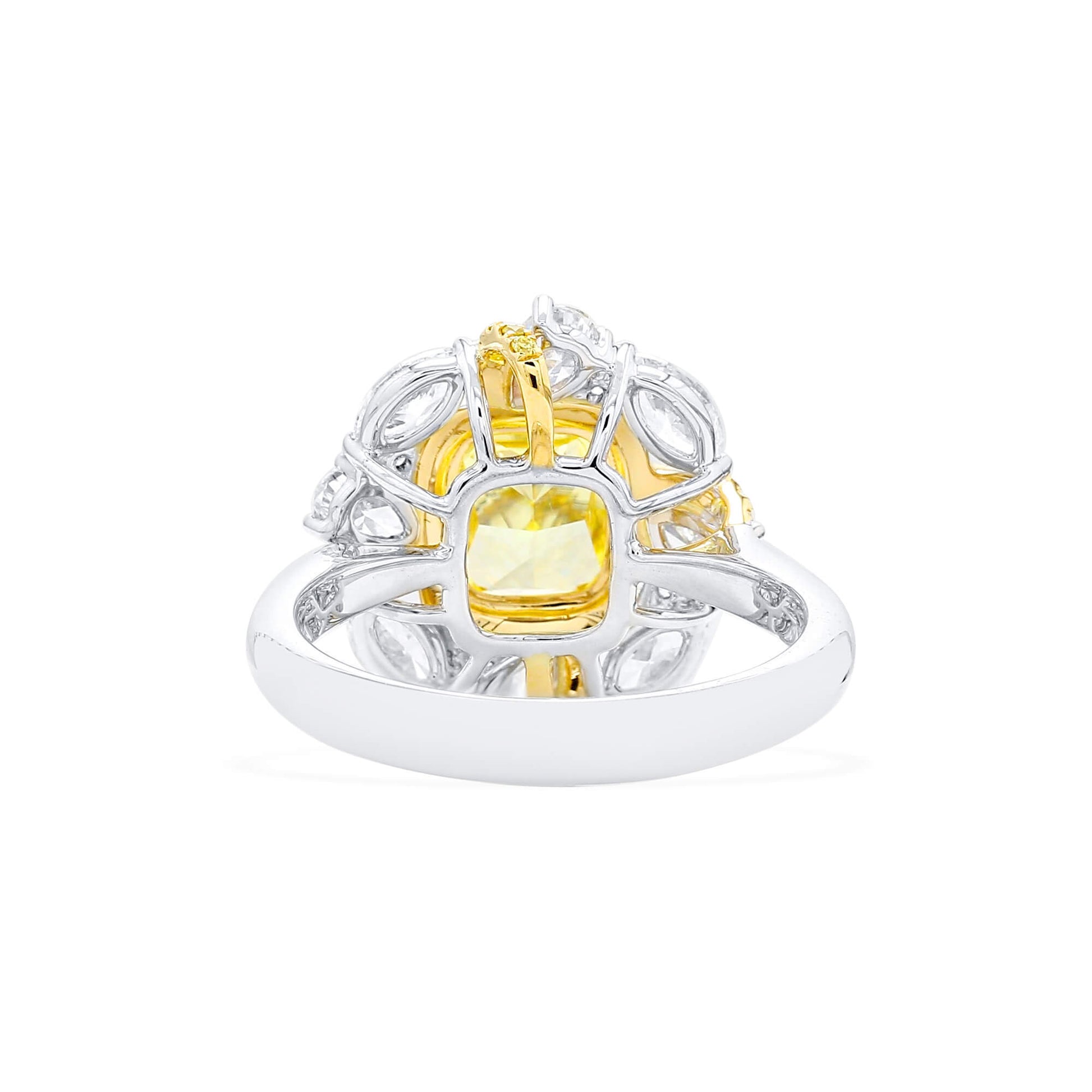 Natural Fancy Vivid Yellow Diamond Halo Ring, 18K White & Yellow Gold, Cushion Shape, 3.31 Ct. TW