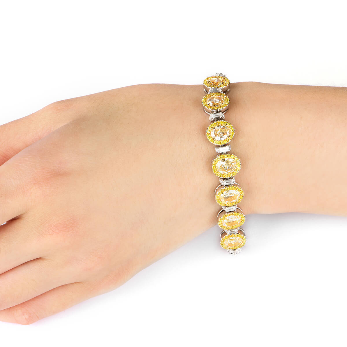 Fancy Yellow Diamond Bracelet, 11.40 Ct. TW, Oval shape, EG_Lab Certified