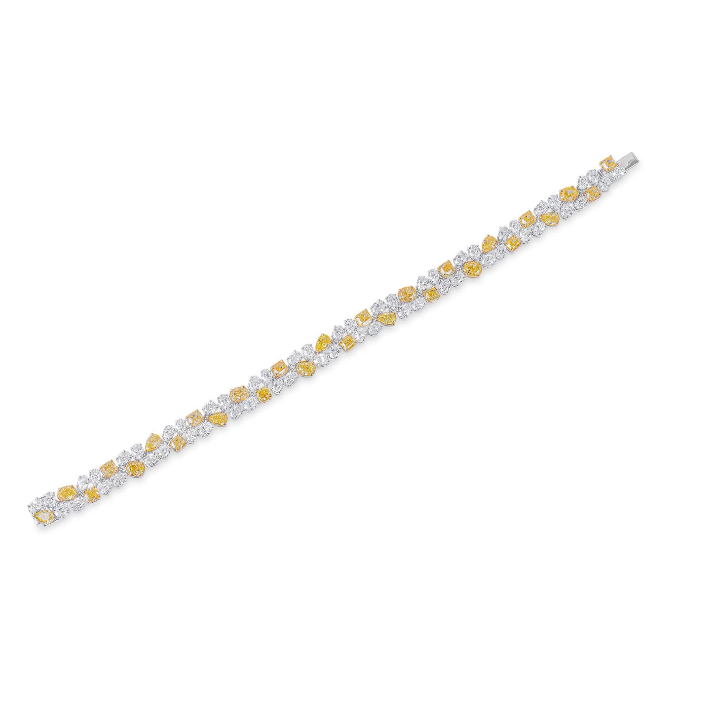 Fancy Yellow And White Diamond Bracelet, 18K White Gold, 12.54 Ct. TW, Mix shape
