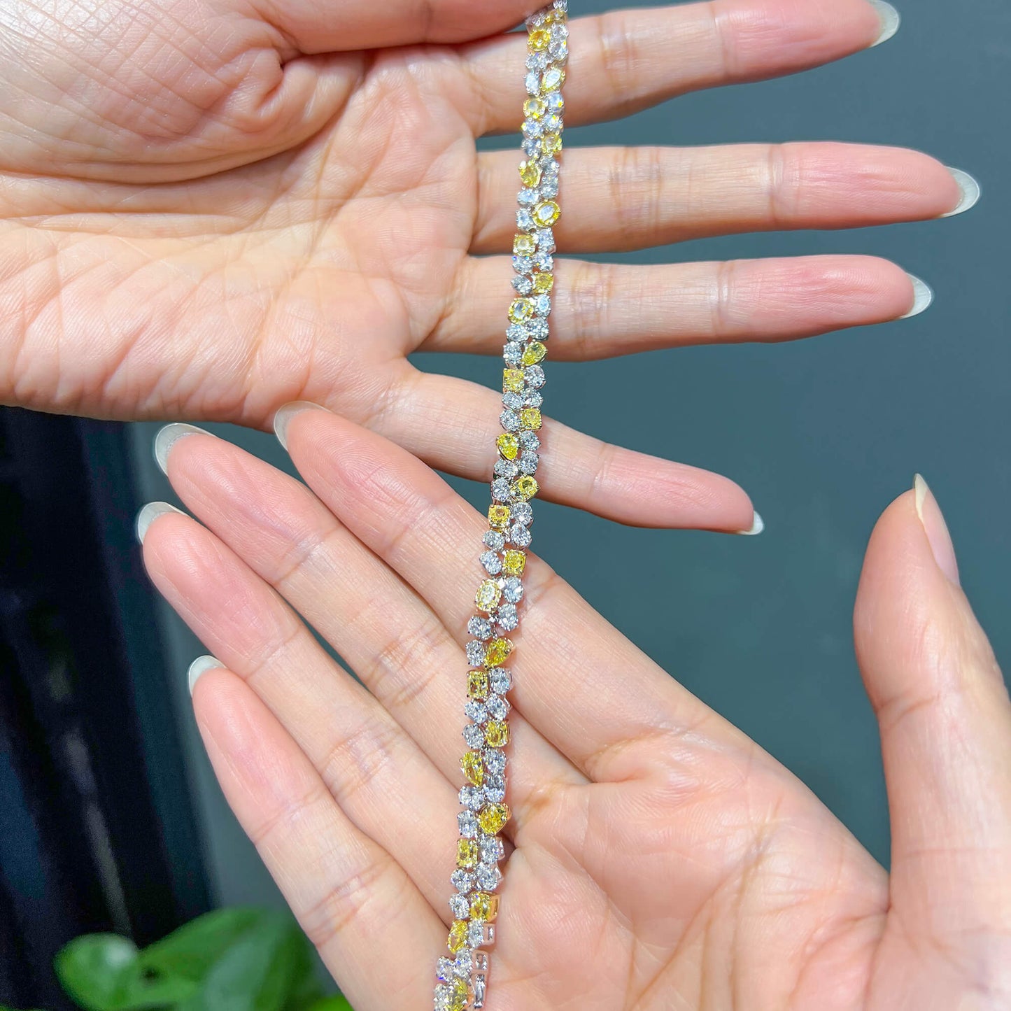 Fancy Yellow And White Diamond Bracelet, 18K White Gold, 12.54 Ct. TW, Mix shape