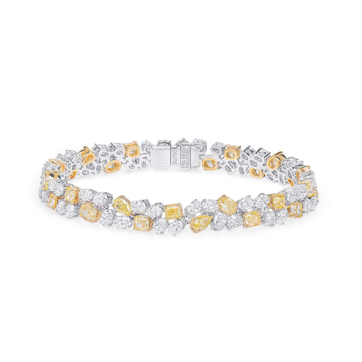 Fancy Yellow And White Diamond Bracelet, 18K White Gold, 12.54 Ct. TW, Mix shape