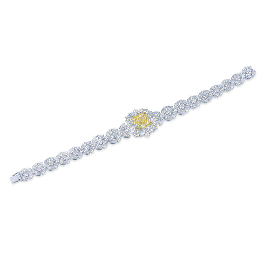 中彩黄 钻石手链，总重23.14克拉，枕形，GIA认证