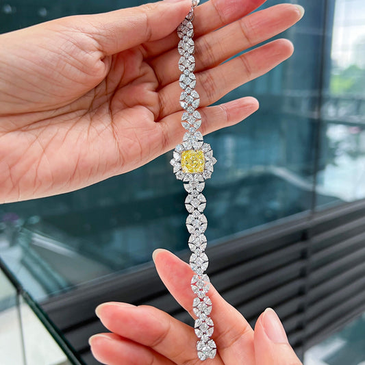 中彩黄 钻石手链，总重23.14克拉，枕形，GIA认证