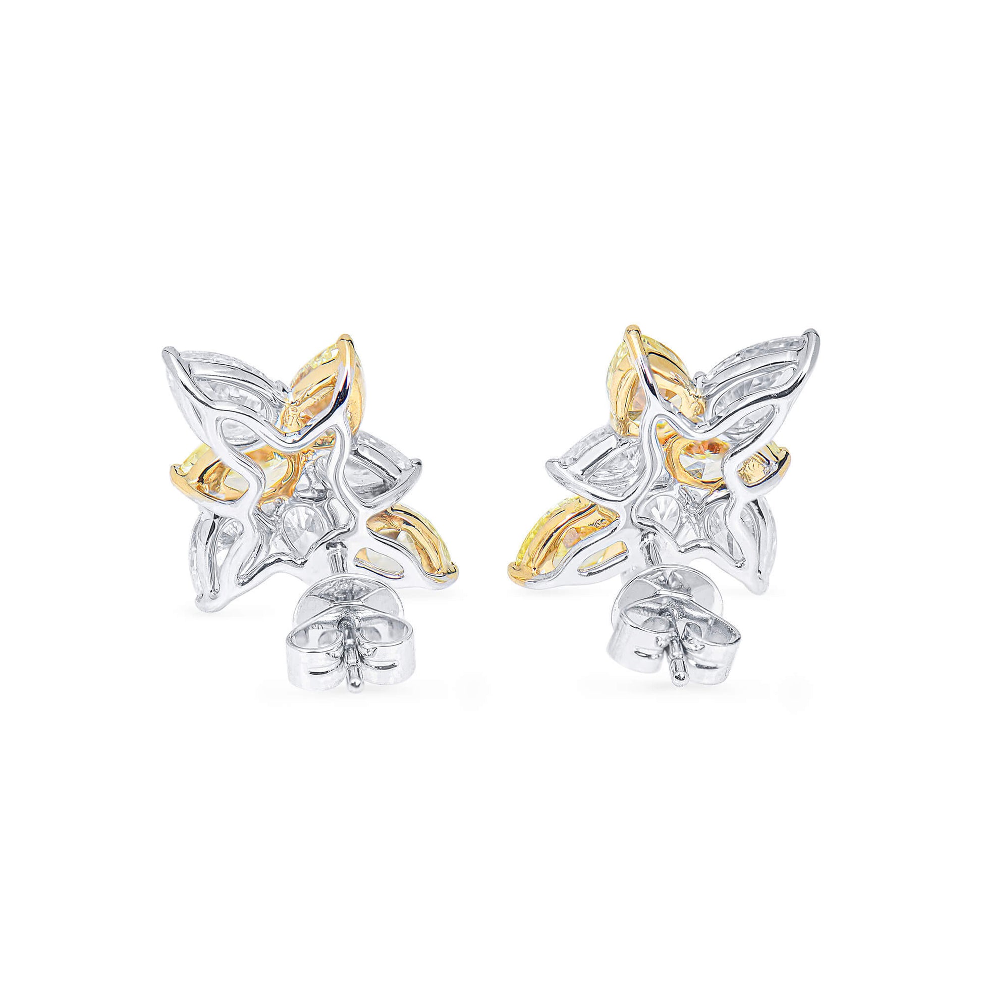 Natural Yellow & White Diamond Cluster Earrings, 18K White Gold, 4.0 Ct. TW, Pear shape