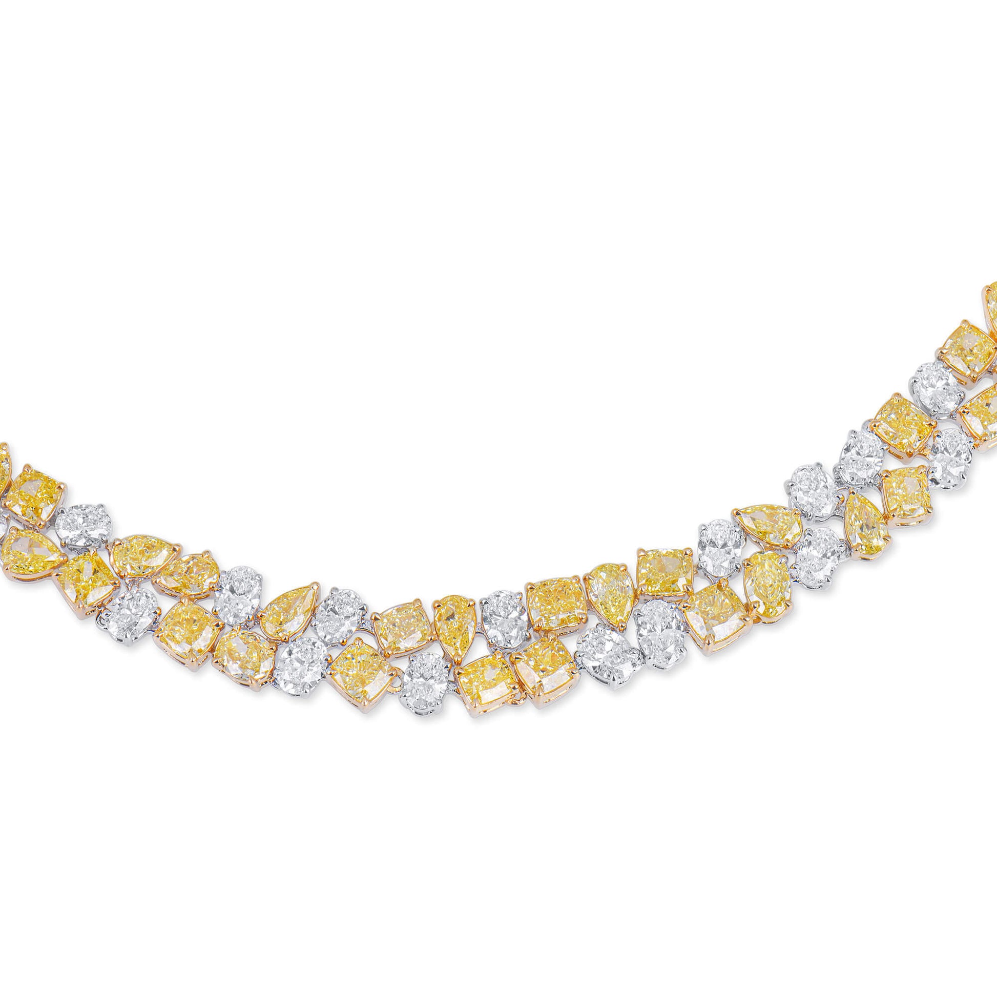 Fancy Yellow And White Diamond Necklace, 18K White Gold, 41.83 Ct. TW, Mix shape