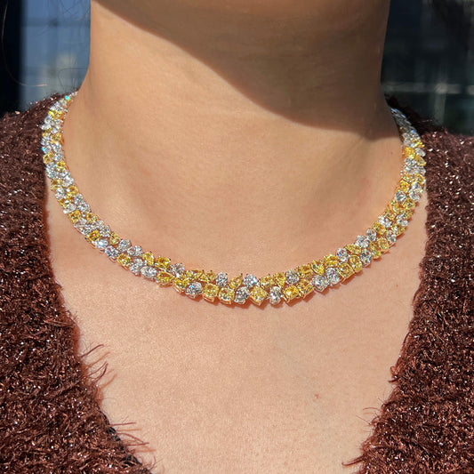 Fancy Yellow And White Diamond Necklace, 18K White Gold, 41.83 Ct. TW, Mix shape