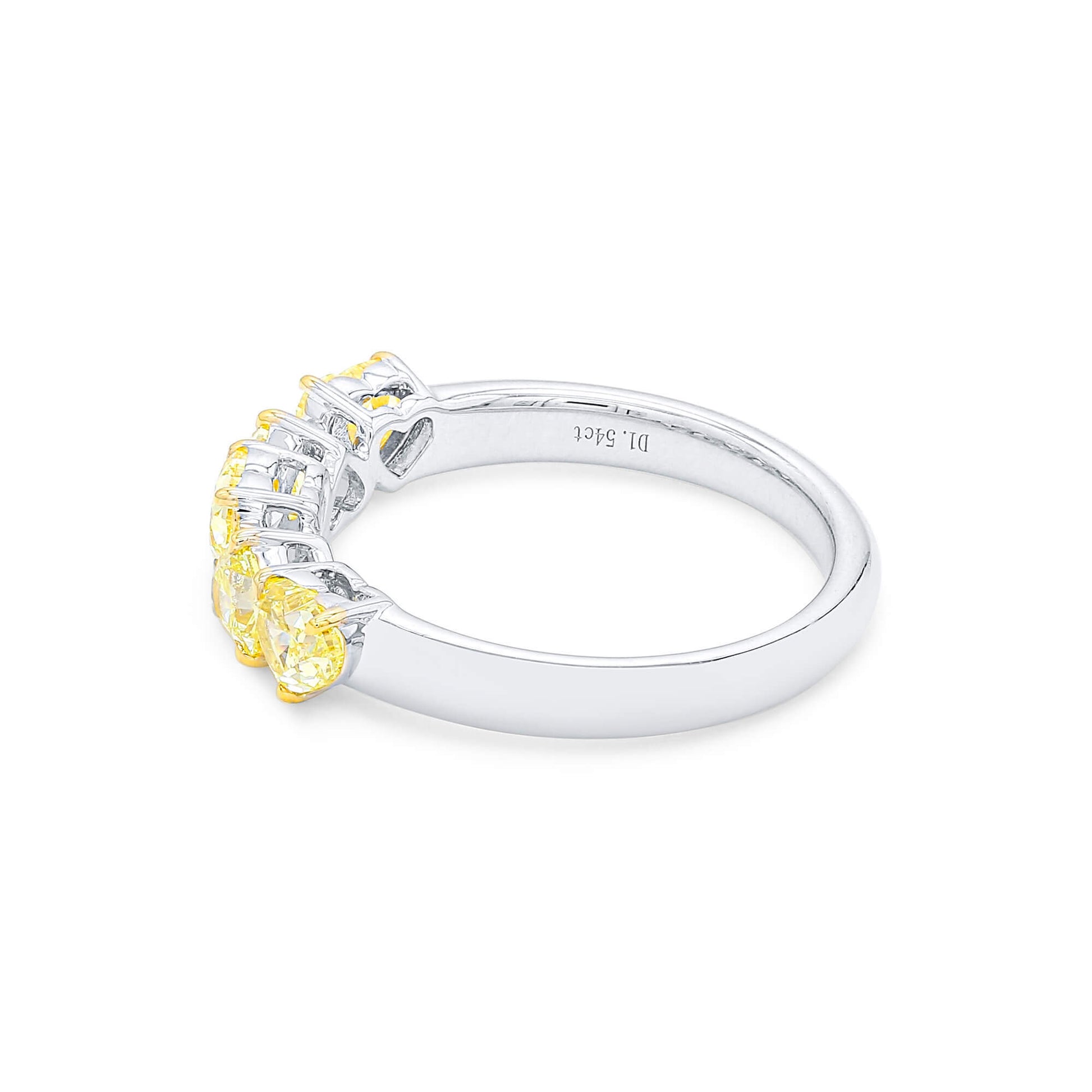 Natural Fancy Yellow Diamond Full Eternity Ring, 18K White Gold, Heart Shape, 1.54 Ct. TW