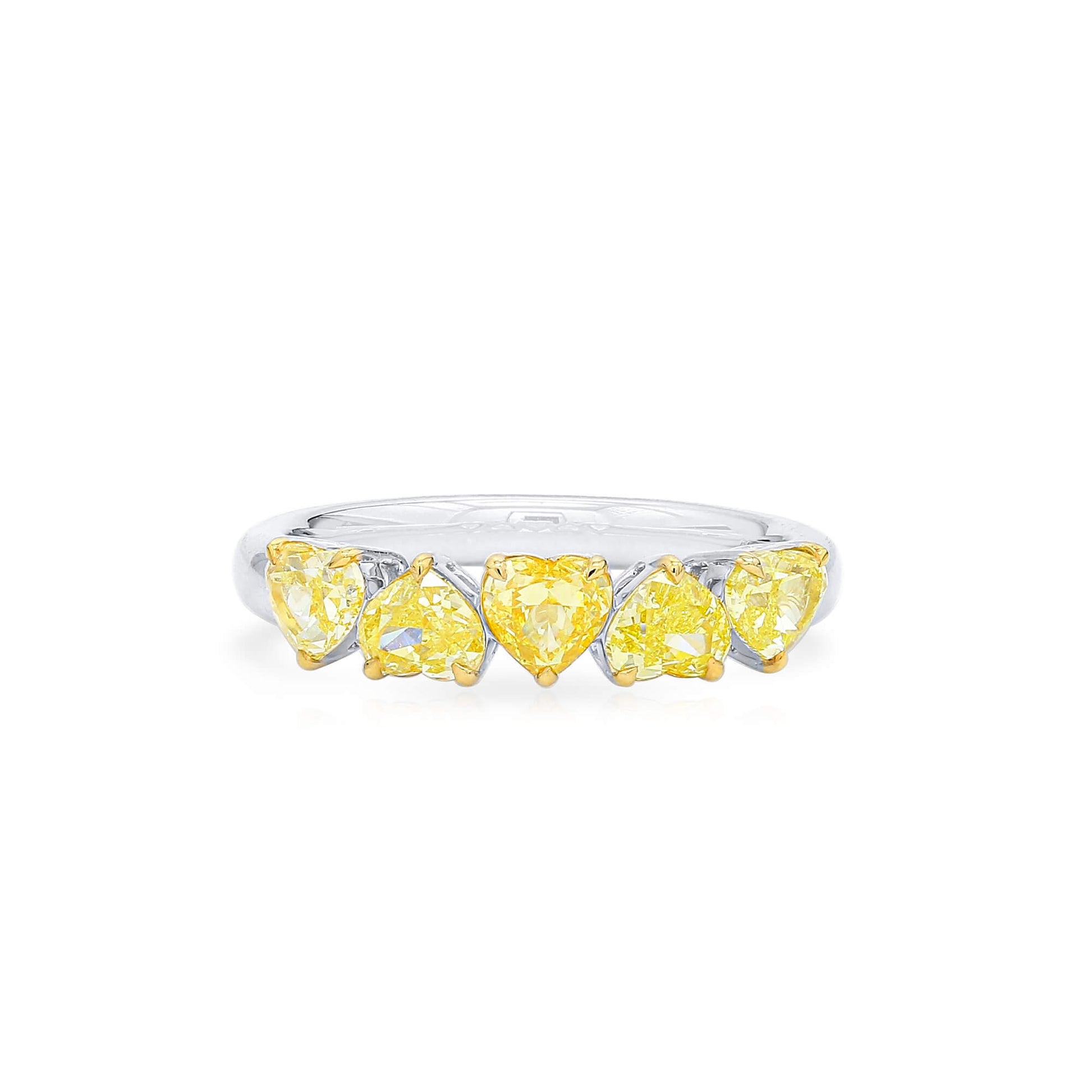 Natural Fancy Yellow Diamond Full Eternity Ring, 18K White Gold, Heart Shape, 1.54 Ct. TW