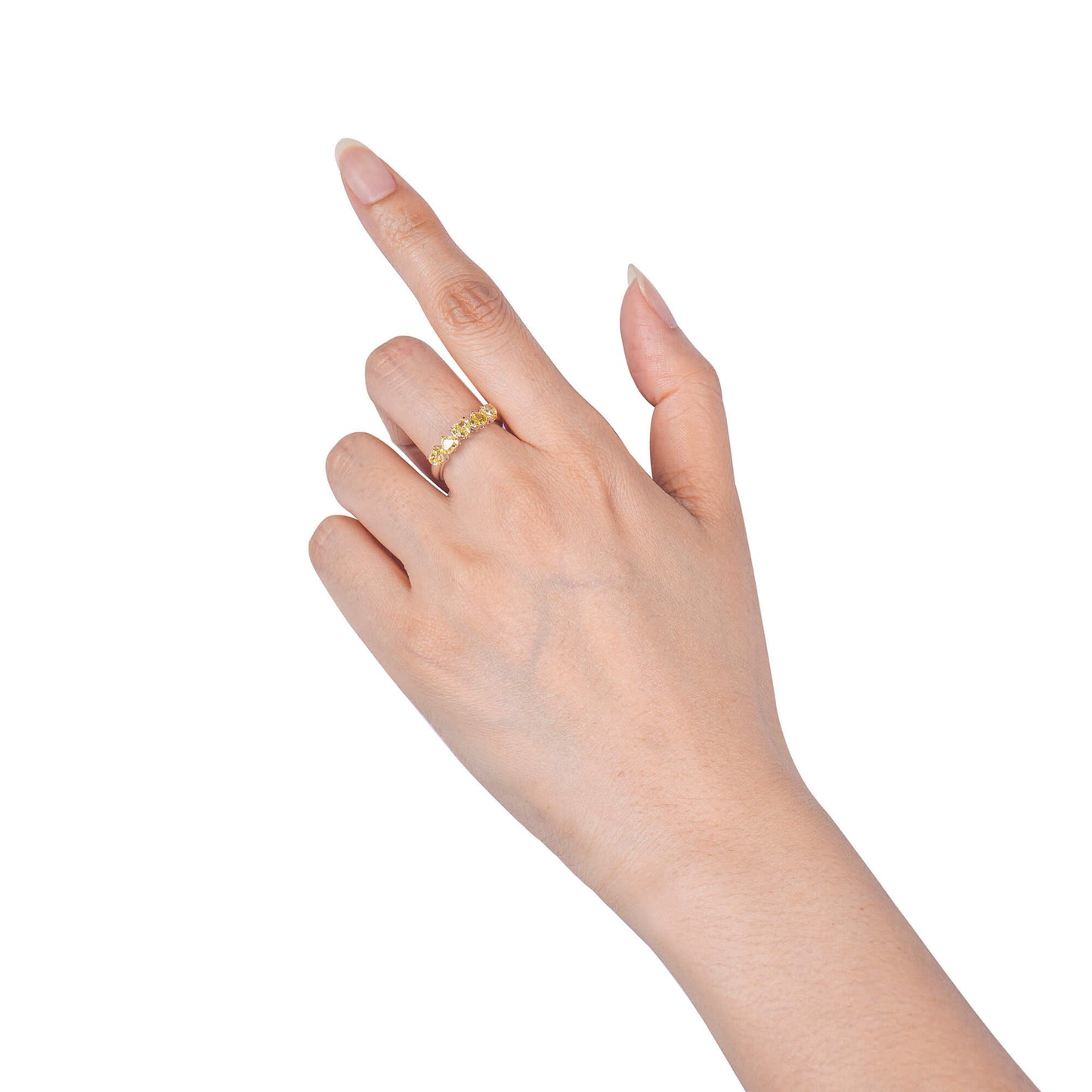 天然华丽黄色钻石半永恒戒指，18K白金，心形，1.85克拉总重