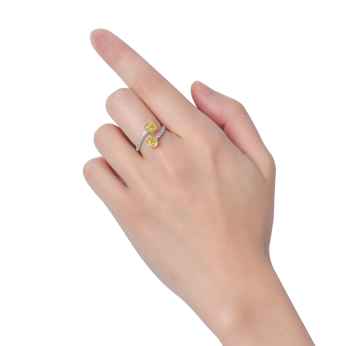 天然华丽黄色钻石戒指，18K白金与黄金，垫形，2.25克拉总重